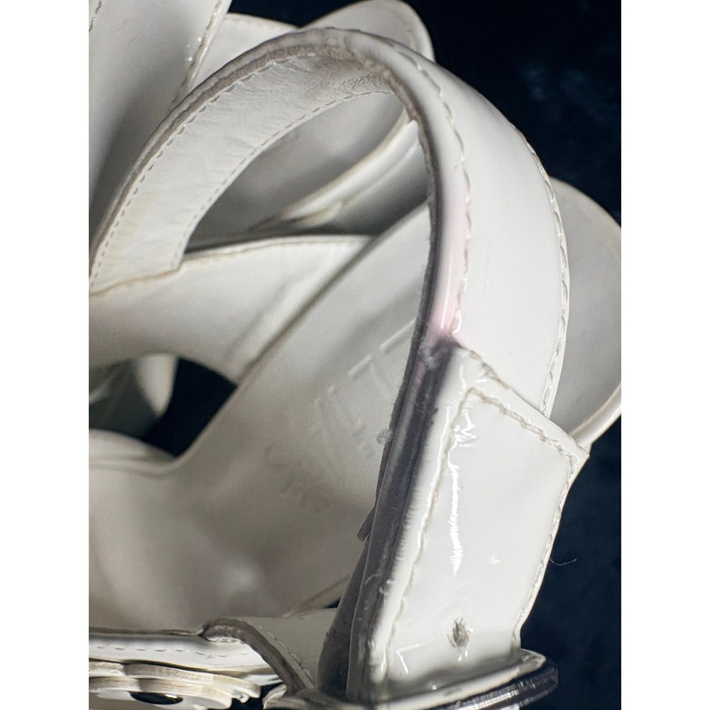 Delia's White Platform Wedge Sandals Women's Size 9 Flower Buckle Ankle Strap - Picture 11 of 12